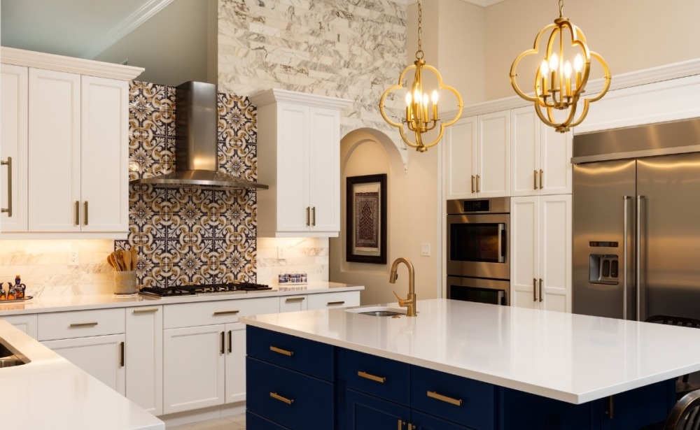 Modern kitchen with white cabinets and island